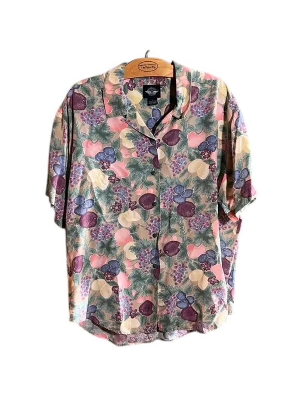 Dockers Fruit Print Rayon Shirt L Vintage 90s Short Sleeve Button Up